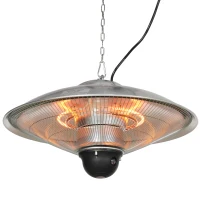 Outsunny Aquecedor de Jardim Elétrico 1010W/1200W Infravermelho com Controlo Remoto 2 Níveis de Calor Proteção IP44 Ø58,5x33cm Prata(m-11)