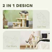 PawHut 2-in-1 Cat Tree, Pet Stairs with Scratching Tickling Post, Toy Balls, for Bed, Sofa, Couch, Beige(m-4)