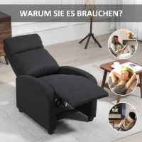 HOMCOM Relaxfauteuil, verstelbaar tot 135°, uitschuifbare voetsteun, gestoffeerde leuningen, Linnen-Polyester, Zwart(m-6)