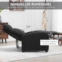 HOMCOM Relaxfauteuil, verstelbaar tot 135°, uitschuifbare voetsteun, gestoffeerde leuningen, Linnen-Polyester, Zwart(m-5)