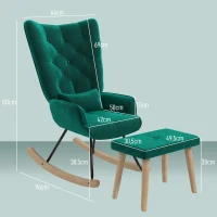 HOMCOM Schommelstoel met Poef, Gestoffeerd, Hoge Rugleuning, Fluweel Look, tot 150 kg, Groen(m-3)