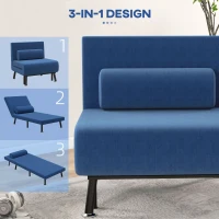 HOMCOM Fotel, Relaksacyjny fotel i łóżko dla gości, regulowane oparcie, zdejmowany pokrowiec, Granatowy(m-4)