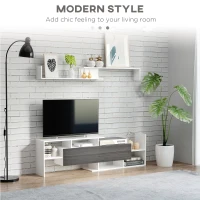 HOMCOM Modern TV Cabinet with Wall Shelf, TV Unit with Storage Shelf and Cabinet, for Wall-Mounted 65" TVs or Standing 40" TVs, White and Grey(m-4)