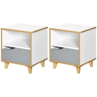 HOMCOM Set de 2 noptiere moderne cu sertar si raft, noptiere din lemn MDF, 36,8x33x43,8cm, alb si gri(m-12)