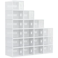 HOMCOM Armário Modular de Plástico Sapateira Modular com 18 Cubos Portas Magnéticas Organizador de Sapatos para Entrada Corredor Dormitório 25x35x19cm Transparente(m-13)