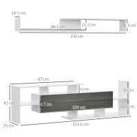 HOMCOM Modern TV Cabinet with Wall Shelf, TV Unit with Storage Shelf and Cabinet, for Wall-Mounted 65" TVs or Standing 40" TVs, White and Grey(m-3)