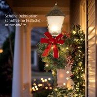 Outsunny Kerstlantaarn met Bessen, Dennenappels & Strik, LED-Lichtjes, Metalen Paal, 150 cm(m-4)
