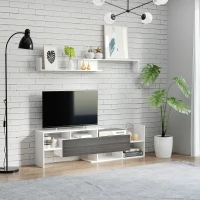 HOMCOM Modern TV Cabinet with Wall Shelf, TV Unit with Storage Shelf and Cabinet, for Wall-Mounted 65" TVs or Standing 40" TVs, White and Grey(m-10)