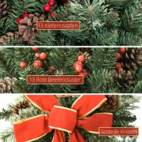 Outsunny Kerstlantaarn met Bessen, Dennenappels & Strik, LED-Lichtjes, Metalen Paal, 150 cm(m-6)