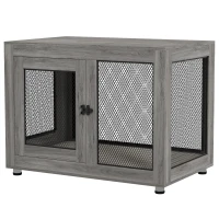 PawHut Hondenbox, Puppybox, met Opbergruimte, Waterafstotend Kussen, Staaltralies, Verstelbare Voeten, 94x60x71,5 cm(m-1)