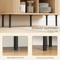 HOMCOM Mid-Century Modern Sideboard Storage Cabinet with Slatted Tambour Sliding Doors, Kitchen Cabinet with Steel Legs, Oak Tone(m-7)