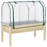 Outsunny Horta Vertical Elevada de Madeira 121x55x117cm com Cobertura de Proteção Mesa de Jardinagem para Cultivo de Flores Vegetais e, Jardim Terraço Madeira Natural(m-10)