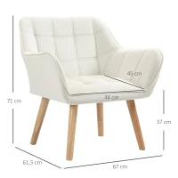 HOMCOM Gestoffeerde Accentstoel, Scandinavisch Design, Samtoptiek, tot 120 kg, Rubberhout Poten, Crème(m-3)