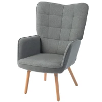 HOMCOM Poltrona de Sala de Estar Moderna Poltrona com Encosto Alto Apoio para os Braços Tecido de Linho e Pés de Madeira de Haya para Sala de Jantar Cozinha 71x76x101 cm Cinza(m-11)