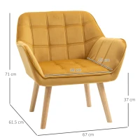 HOMCOM Modern Armchair, Accent Chair with Wide Arms, Slanted Back and Rubber Wood Legs for Living Room, Bedroom, Home Office Yellow(m-3)