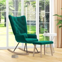 HOMCOM Schommelstoel met Poef, Gestoffeerd, Hoge Rugleuning, Fluweel Look, tot 150 kg, Groen(m-6)