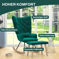 HOMCOM Schommelstoel met Poef, Gestoffeerd, Hoge Rugleuning, Fluweel Look, tot 150 kg, Groen(m-4)