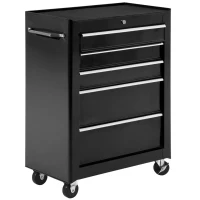 HOMCOM 5-Drawer Tool Chest, Lockable Steel Tool Storage Cabinet with Wheels and Handle Tool Box for Garage, Workshop, Black(m-1)