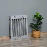 PawHut Hondenhek, Grenenhouten Frame, Dubbelzijdig Opvouwbaar, Pootpatroon, Afneembare Voeten, Lichtgrijs(m-9)