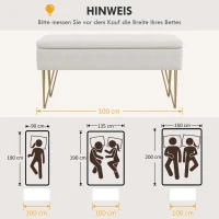 HOMCOM Opbergbank met Dikke Vulling, Ademende Stof, Stalen Poten, 100x40x49 cm, Crème(m-7)