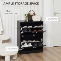 HOMCOM 2 Drawer Shoe Cabinet, Narrow Shoe Storage Cabinet with Flip Doors and Adjustable Shelves, Slim Shoe Cupboard for 12 Pairs of Shoes for Entryway, Hallway, Black(m-4)