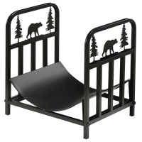 Outsunny Brandhoutrek met Beer- en Boomdesign, Metalen Structuur, Verhoogde Bodemplaat, 42x33,5x43 cm, Zwart