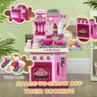 AIYAPLAY Kids Kitchen with 33 Piece Accessories, Lights, Sounds, Storage, for Children 3-6 Years, Pink(m-6)