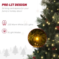 HOMCOM 1.2m/4ft Artificial Christmas Tree with 100 Warm White LED Lights and 8 Modes, Small Xmas Tree with Red Berries, Pine Cones and Retro Base, Green(m-4)