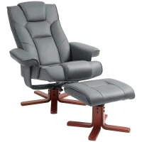 HOMCOM Faux Leather Manual Recliner and Footstool Set - Grey(m-11)