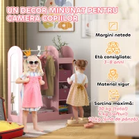 Aiyaplay Cuier Copii – Cu Rafturi, Cuti & Oglinda, 92×36×106 cm Roz(m-6)