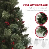 HOMCOM 1.2m/4ft Artificial Christmas Tree with 100 Warm White LED Lights and 8 Modes, Small Xmas Tree with Red Berries, Pine Cones and Retro Base, Green(m-5)
