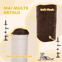 PawHut Copac pentru Pisici Inalt din Podea pana la Tavan de 8,5' cu Inaltime Reglabila, Maro si Alb(m-6)