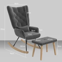 HOMCOM Fotel akcentowy z pufą, tapicerowany, wysokie oparcie, wygląd aksamitu, do 150 kg, Ciemnoszary(m-3)