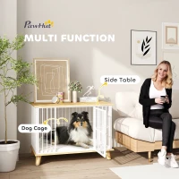 PawHut Klatka dla psa z drzwiami z zamkiem, zdejmowana poduszka, dobra wentylacja, Stal, 86x60x70 cm, Biały+Dąb(m-4)