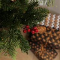 HOMCOM 1.2m/4ft Artificial Christmas Tree with 100 Warm White LED Lights and 8 Modes, Small Xmas Tree with Red Berries, Pine Cones and Retro Base, Green(m-9)