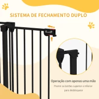 PawHut Barreira para Cães de Aço Barreira de Segurança para Animais de Estimação Dobrável de 3 Painéis Duplo Fechamento 206x90 cm Preto(m-5)