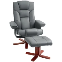 HOMCOM Faux Leather Manual Recliner and Footstool Set - Grey(m-1)