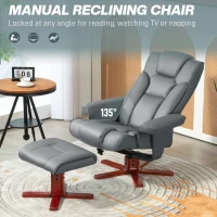 HOMCOM Faux Leather Manual Recliner and Footstool Set - Grey(m-4)