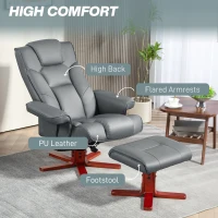 HOMCOM Faux Leather Manual Recliner and Footstool Set - Grey(m-6)