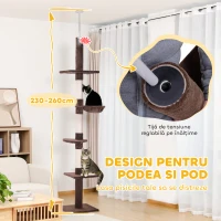 PawHut Copac pentru Pisici Inalt din Podea pana la Tavan de 8,5' cu Inaltime Reglabila, Maro si Alb(m-4)