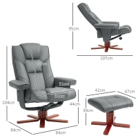 HOMCOM Faux Leather Manual Recliner and Footstool Set - Grey(m-3)