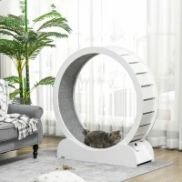 PawHut 39.4" Wooden Cat Running Wheel with Brake, White(m-10)