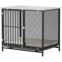 PawHut Boks dla psów z miękko wyściełaną powierzchnią do leżenia, podwyższona kuweta, regulowane nóżki, 80x55x71 cm, Dąb/Czarny(m-1)