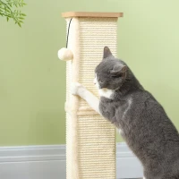 PawHut 3-in-1 Cat Scratching Post, 67cm Cat Scratcher w/ Track Ball Toy, Oak Tone(m-7)