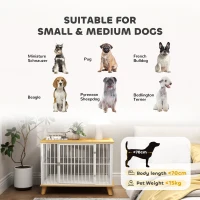 PawHut Klatka dla psa z drzwiami z zamkiem, zdejmowana poduszka, dobra wentylacja, Stal, 86x60x70 cm, Biały+Dąb(m-7)