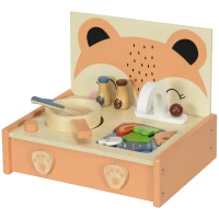 AIYAPLAY Bucătărie Jucărie pentru Copii 3-5 Ani, Mini Bucătărie cu Plită și 12 Accesorii, 31,5x23,5x25 cm, Multicoloră(m-10)