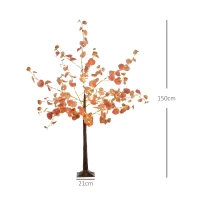 HOMCOM Árvore de Eucalipto Artificial 150 cm Árvore Artificial com 245 Luzes LED e Base Decoração Laranja e Marrom(m-3)