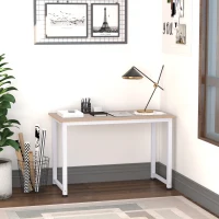 HOMCOM Secretária Moderna Mesa de Estudo com Estrutura de Aço e Pés Ajustáveis Mesa de Computador 120x60x76 cm Branco e Madeira(m-2)