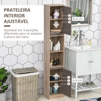 HOMCOM Armário alto para banheiro com 2 portas e 2 prateleiras abertas Móveis auxiliares para sala de estar Corredor 30x24x170 cm Carvalho e cinza(m-6)