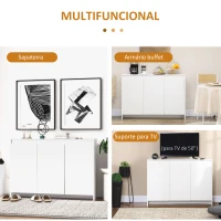 HOMCOM Móvel Aparador com 3 Portas Prateleiras Ajustáveis e Suporte com Fecho Suave para Televisores 120x35x85 cm Branco(m-4)
